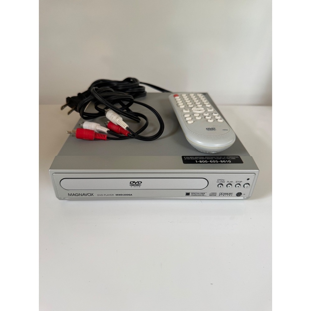 Magnavox MWD200GA DVD Player Silver with Remote and RCA Cables Tested Working